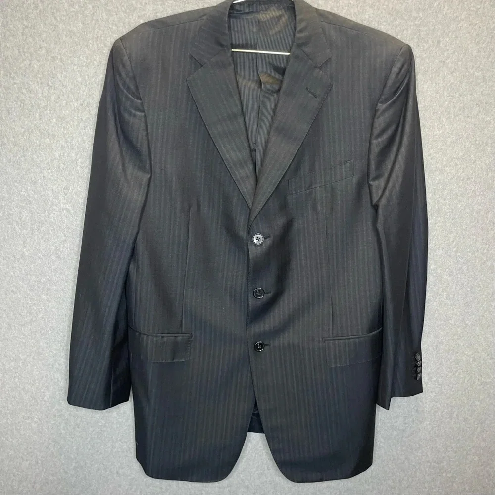 Ermenegildo Zegna Summer Trofeo Mohair Wool Silk Black Pinstriped Blazer Jacket
